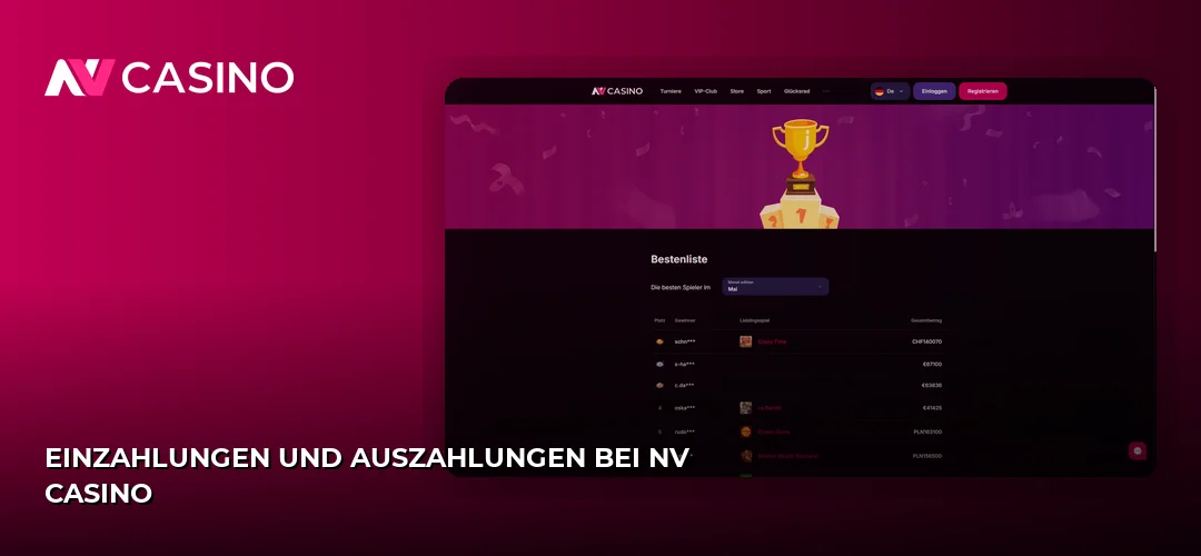 Einzahlungen und Auszahlungen bei NV Casino